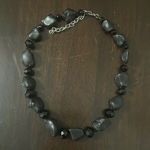 Black Stone & Faceted Glass Beaded Necklace